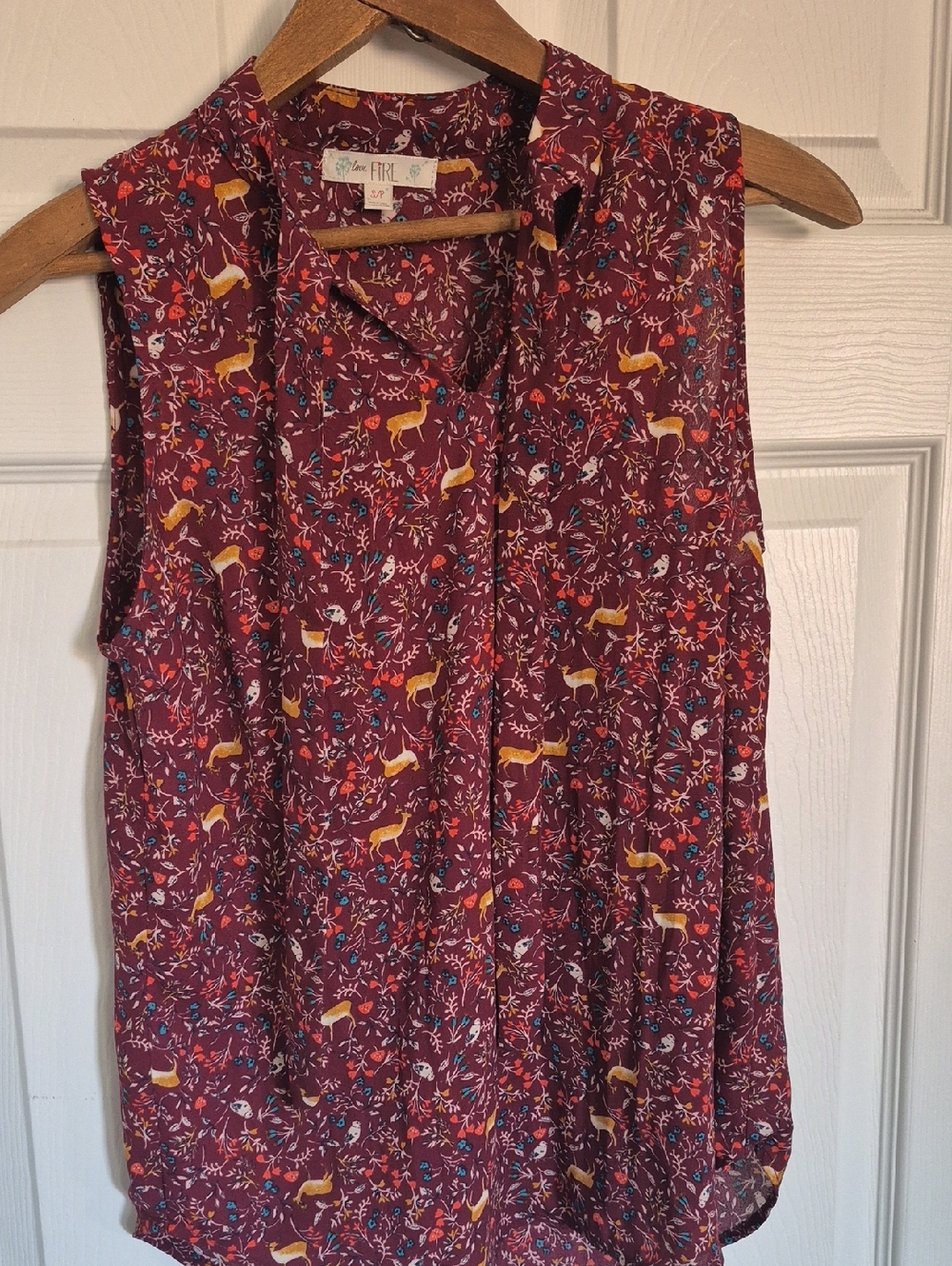 Love, Fire Sleeveless Burgundy Floral Deer Blouse